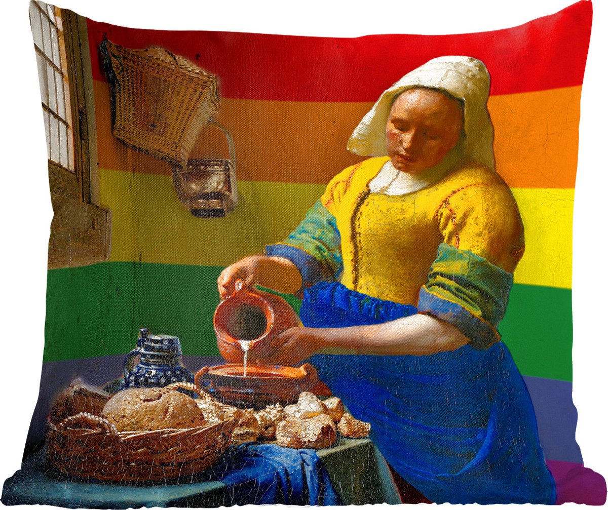 Sierkussens - Kussentjes Woonkamer - 60x60 cm - Melkmeisje - Vermeer - Pride vlag