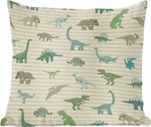 Kussen voor kinderkamer - Woondecoratie - Dinosaurus - Bruin - Groen - Jongens - Meisjes - Kinderen - 60x60 cm - Kussen dino - Kinderkamer