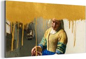 Wanddecoratie Metaal - Aluminium Schilderij Industrieel - Melkmeisje - Goud- Vermeer - 160x80 cm - Dibond - Foto op aluminium - Industriële muurdecoratie - Voor de woonkamer/slaapkamer