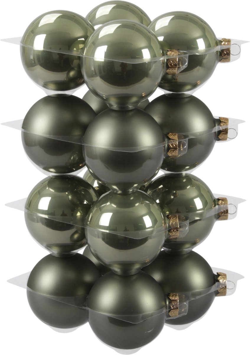 Glas kerstballen - 8 cm - 16 stuks - Granite green