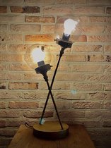 Double Slanting Lamp 66 cm hoog - tafellamp - vloerlamp - lamp industrieel - industriestijl - metaal Lamp - verlichting voor binnen - verlichting voor uw interieur - bruin metaal - interieurd