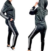 Dames Joggingpak - Trainingspak - Huispak - Capuchon - Velours - Zwart - Wit - Maat L/XL (40-42)