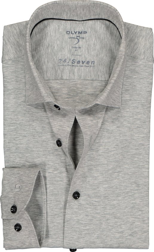 OLYMP Level 5 24/Seven body fit overhemd - zilvergrijs tricot - Strijkvriendelijk - Boordmaat: 40