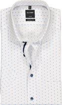 OLYMP Luxor modern fit overhemd - korte mouw - wit met lichtblauw dessin (contrast) - Strijkvrij - Boordmaat: 42