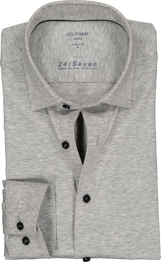 OLYMP Luxor 24/Seven modern fit overhemd - zilvergrijs tricot - Strijkvriendelijk - Boordmaat: 41