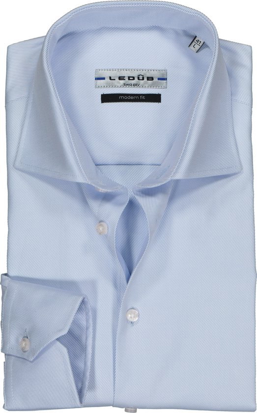 Ledub modern fit overhemd - lichtblauw twill - Strijkvriendelijk - Boordmaat: 43