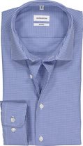 Seidensticker shaped fit overhemd - blauw met wit geruit - Strijkvrij - Boordmaat: 40