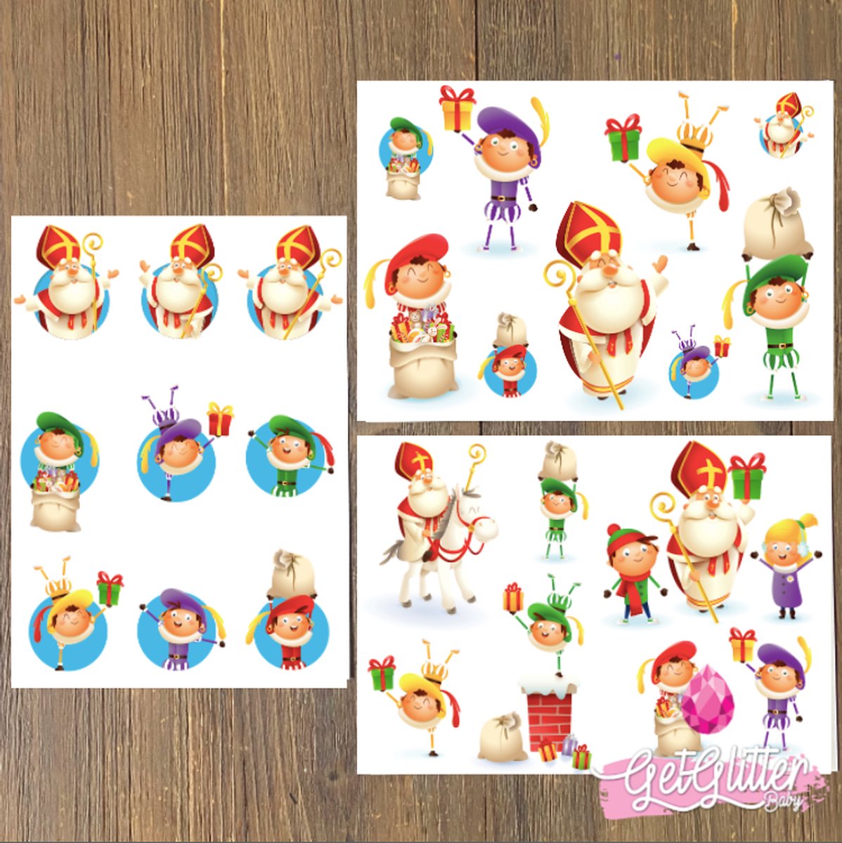 GetGlitterBaby® - Kinder Schoencadeau Plak Tattoos / Tijdelijke Tattoo Kind / Nep Tatoeage voor Kinderen - Sinterklaas / Piet - 3 stuks