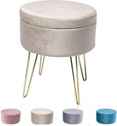 Luxury Buy® makeup tafel stoel-kaptafel kruk- fluweel-poef- ottoman- met opbergruimte- afneembare hoes- beige-goud