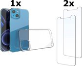 BixB iPhone 13 Pro hoesje - siliconen transparant backcover + 2x screenprotector - tempered glass