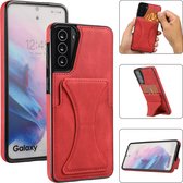 Samsung Galaxy S21 Lederen Hoesje | Back Cover Telefoonhoesje | Pasjeshouder | Rood