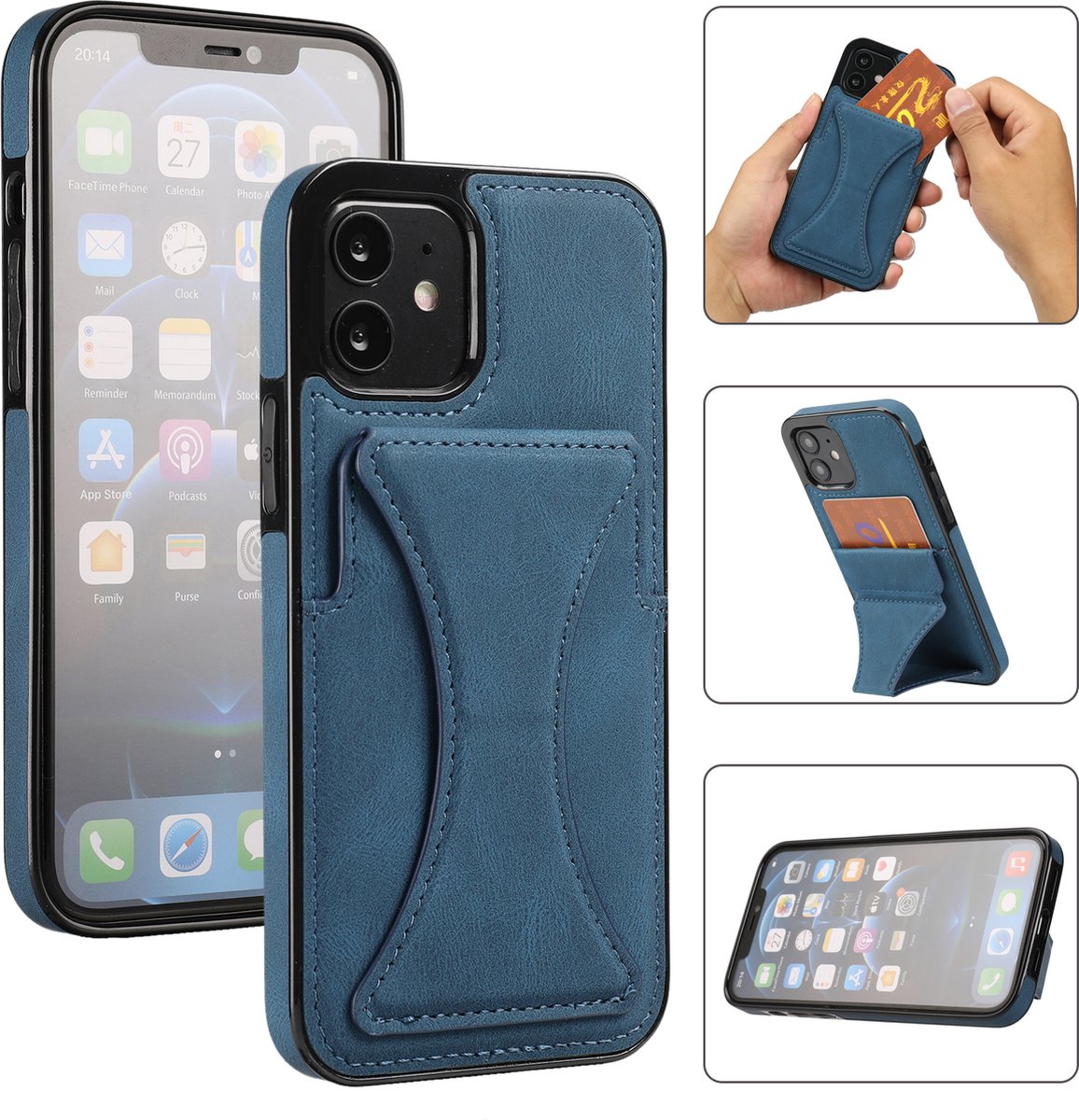 Apple iPhone 12 Lederen Hoesje | Apple iPhone 12 Pro | Back Cover Telefoonhoesje | Pasjeshouder | Blauw