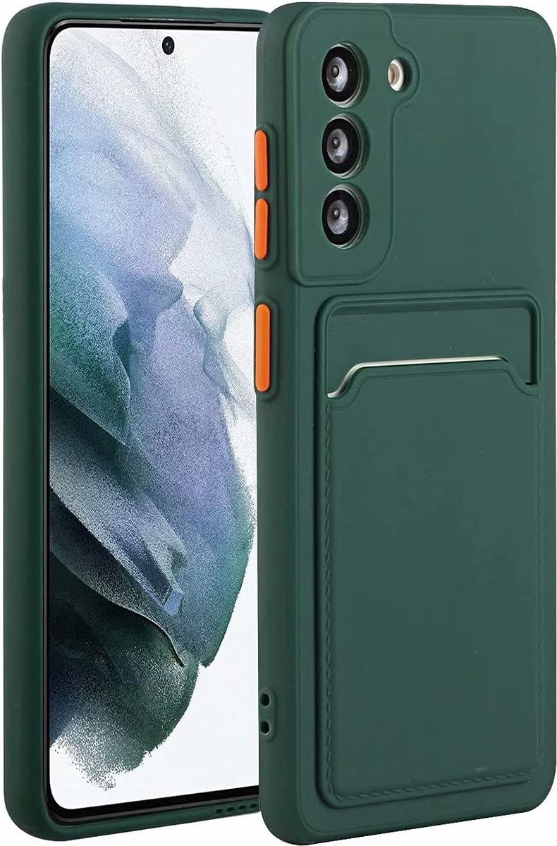 Samsung Galaxy S21 siliconen Pasjehouder hoesje - Donker Groen