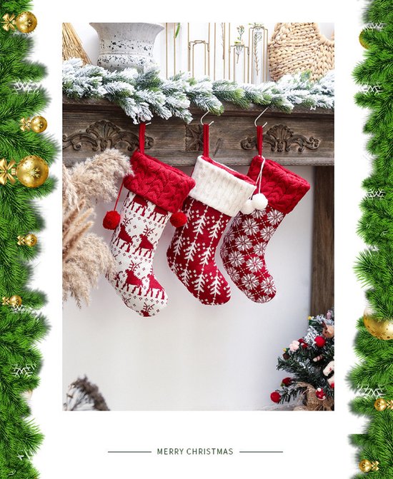 Foto: Gebreide kerstsokken 3 stuk kerst decoratie kerstsok hanger 40 22