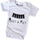 Miniwonder romper - welkom Sint & Piet - wit met zwarte opdruk - korte mouw - maat 68