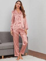 MKL - Dames Pyjama set van broek/pantalon en blouse lange mouw zoete en zacht - zijden rayon -  Kleur roze Maat (M)