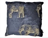 Sierkussen - Woonkussen Olifant, Goud, Zwart, En Brons Ingeweven, Velvet Kussen. Safari, Dierenprint, Tijger, Olifant, Giraffe, Panter Kussen