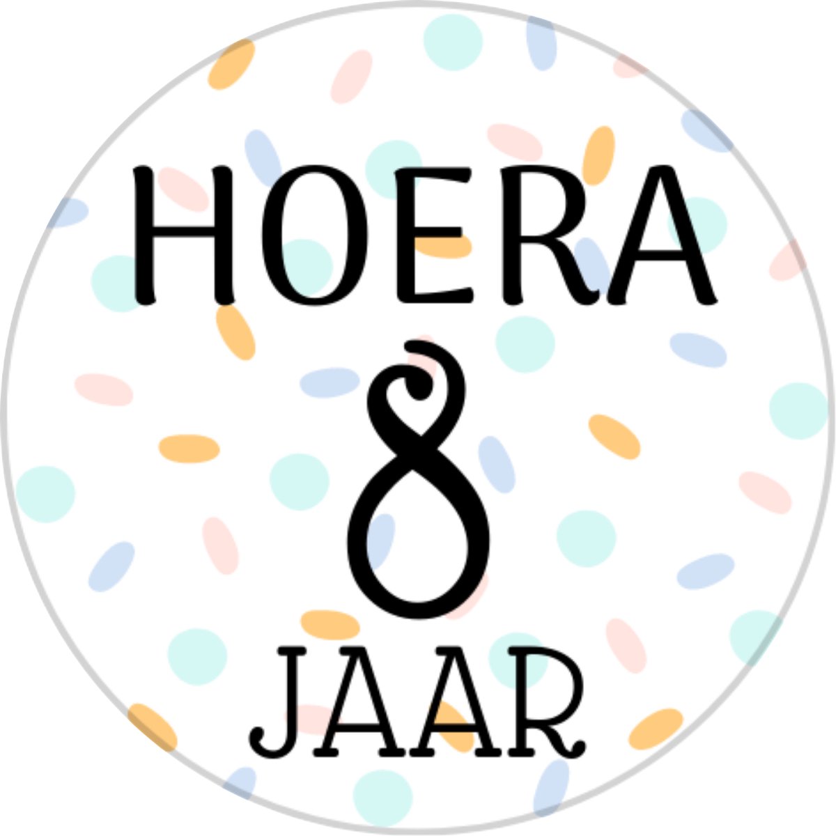 Traktatiestickers Hoera 8 Jaar - Stickervel - Cadeausticker - Wensetiket - Rond 40 mm - Sluitsticker - 20 stuks - Wit Pastel Groen Geel Roze Groen Blauw Paars Confetti - Sticker 8e Verjaardag - Kinder Traktatie - Basisschool Kinderfeestje Feest — afbeelding 5