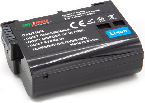 Nikon EN-EL15c accu 2250mAh batterij geschikt voor Nikon DSLR D500 D750 Z6 Z7 camera’s
