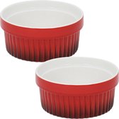 2x Creme brulee schaaltjes/bakjes rood 9 cm van porselein - Tapas schaaltjes