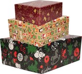 Paquet de 6x Rouleaux de Noël /papier cadeau marron, rouge et noir avec impression 2,5 x 0 mètres - Emballage cadeaux de Noël