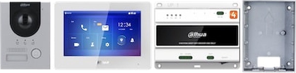 Dahua KTD01(S) complete 2-wire opbouw IP video deurbel intercom kit met VTO2202F-P-S2, VTH5422HW en VTNS2003B-2