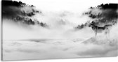 Schilderij -Wolven in de mist, zwart/wit, 120x60cm. premium print