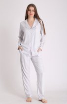 Katoen-Satijn Dames Pyjamaset Wit/Grijs Gestreept Maat M