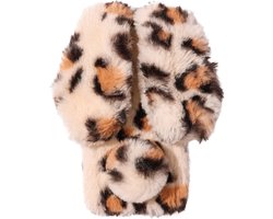 foto van Casies Bunny telefoonhoesje - Apple iPhone SE (2022 / 2020) / 8 / 7 - Panterprint - konijnen hoesje softcase - Pluche / Fluffy