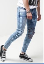 XWAY JEANS 6060 - HEREN JEANS - SPIJKERBROEK - SKINNY FIT - PREMIUM STREET FASHION - MET SKUL PATROON – BLAUW