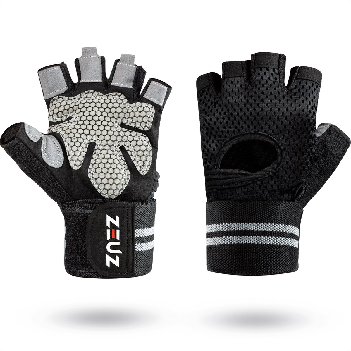 ZEUZ Sport & Fitness Handschoenen Heren & Dames – Geschikt voor Krachttraining & CrossFit – Grijs & Zwart – Maat XL - ZEUZ