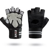 ZEUZ Sport & Fitness Handschoenen Heren & Dames – Geschikt voor Krachttraining & CrossFit – Grijs & Zwart – Maat XL