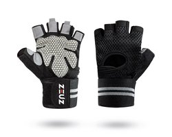 ZEUZ Sport & Fitness Handschoenen Heren & Dames – Geschikt voor Krachttraining & CrossFit – Grijs & Zwart – Maat XL