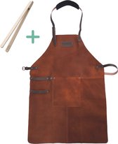 Leren Schort - Comfortabel en met opbergvak - Cognac - Onesize - BBQ schort - Kookschort - Keukenschort