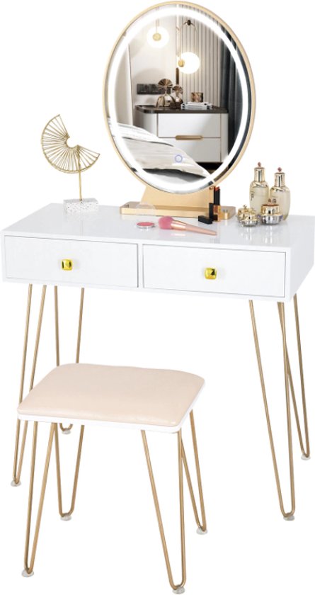 In het algemeen Besmettelijk Contract Lioretti's® Moderne Make-Up Tafel met Spiegel en Licht | Kaptafel | met  Kruk | Wit | bol.com