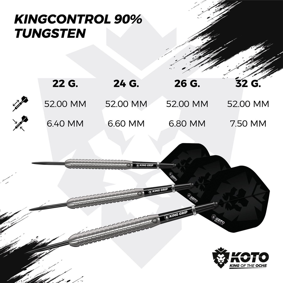 KOTO - Kingcontrol 90% Darts 22G - Zwart - Stevige Ringgrip