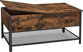 Bijzettafel, salontafel met uitklapbaar blad, verborgen opbergruimte Reling plaatstalen frame voor woonkamer Industrieel ontwerp 100 x 55 x 47 cm Vintage bruin zwart LCT230B01
