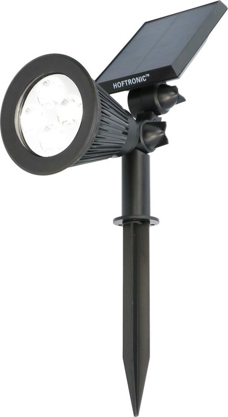 HOFTRONIC Bend - Solar Tuinspot - Zwart - IP65 Waterdicht - Schemerschakelaar - Tot 10 uur brandtijd - Kantelbaar - Winter solar - 6000K Daglicht wit - Tuinverlichting op zonne-energie - Ook als wandlamp te gebruiken