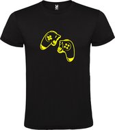 Zwart T-Shirt met “ Gebroken Game controller “ logo Neon Geel Size L