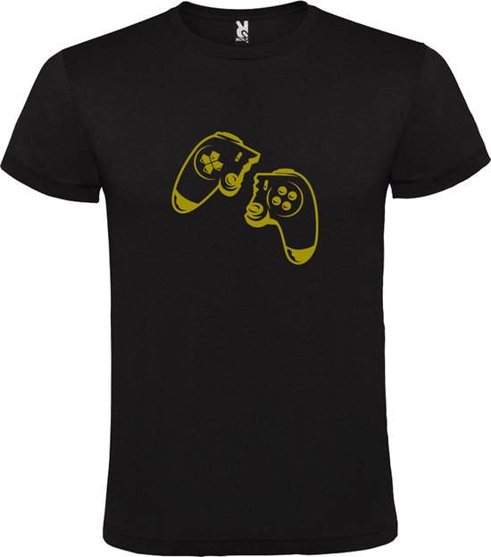 Zwart T-Shirt met “ Gebroken Game controller “ logo Goud Size L