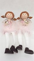 Mansion atmosphere - 2 Ballerina Engeltjes met hangende benen - Kerstdecoratie - 7x5.5x9 cm