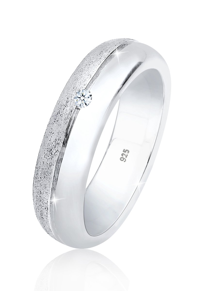 Elli PREMIUM - Ring - Dames Basis Band Ring met Diamant (0.03 ct.) in 925 Sterling Zilver - Dames