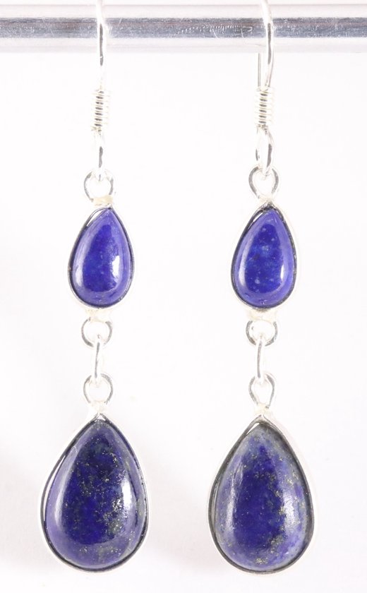 Fijne lange zilveren oorbellen met lapis lazuli