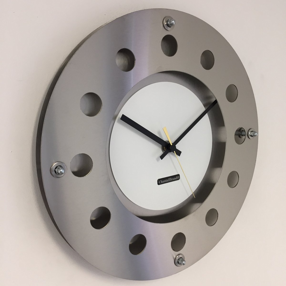 WANDKLOK MECANICA SMALL INNER CIRCLE WHITE BLACK GOLD MODERN DUTCH DESIGN HANDGEMAAKT 40 cm