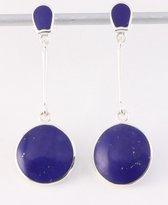Lange ronde zilveren oorstekers met lapis lazuli