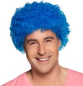 Pruik Pop - Kort krullend haar - Clown - Dames/Heren - Blauw