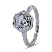 Silventi 9SIL-21562 Zilveren Ring - Dames - Zirkonia - Zeskant Geslepen - 9,77 mm Doorsnee - Maat 54 - Rhodium - Zilver