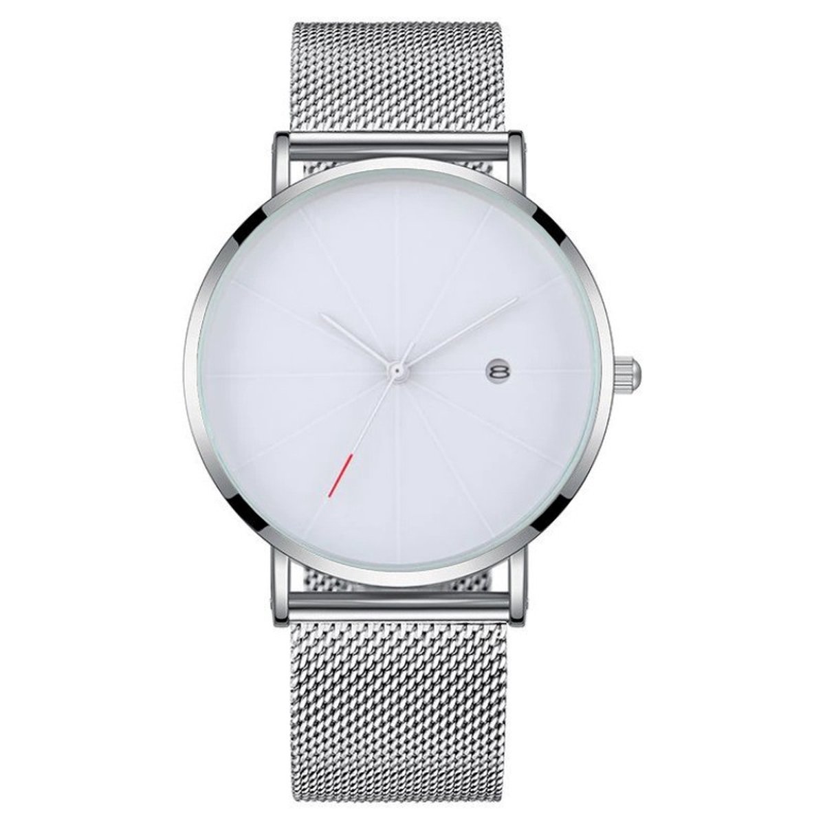 Fako® - Horloge - Mesh - Chicago - Ø40mm - Zilver-Wit
