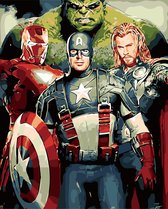 Paint By Numbers - Schilderen op Nummer - The Avengers; Hulk, Iron Man, Thor & Captain America - 50x40cm - Volwassenen & Kinderen - Stipco