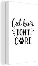 Canvas Schilderij Quotes - Cat hair don't care - Katten - 80x120 cm - Wanddecoratie